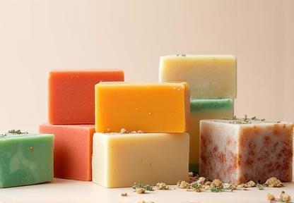 Assortment of colorful handmade soaps